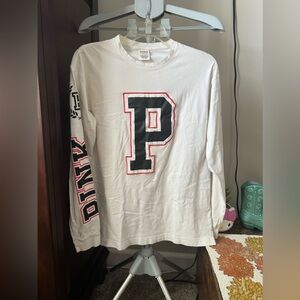 Victoria Secret White, Black & Red Long Sleeve Campus Shirt Size XS NWOT